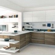 cocina contraste blanco y madera