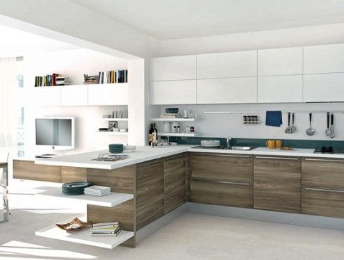 cocina contraste blanco y madera