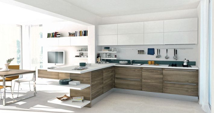 cocina contraste blanco y madera